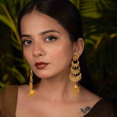 Shreya Long Gold Earrings