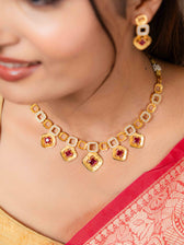 Nivya gold necklace set (Dark Pink)